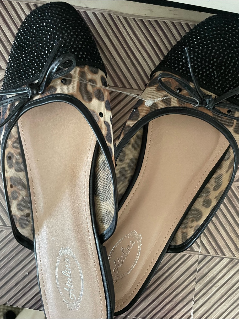 Atalina Leopard Print Flats with Black Beaded Toe - Picture 2 of 8